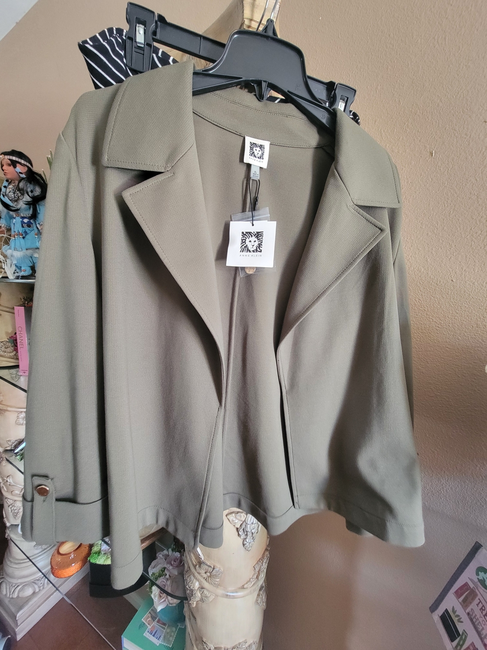 Anne Klein Olive Green Open-Front Blazer